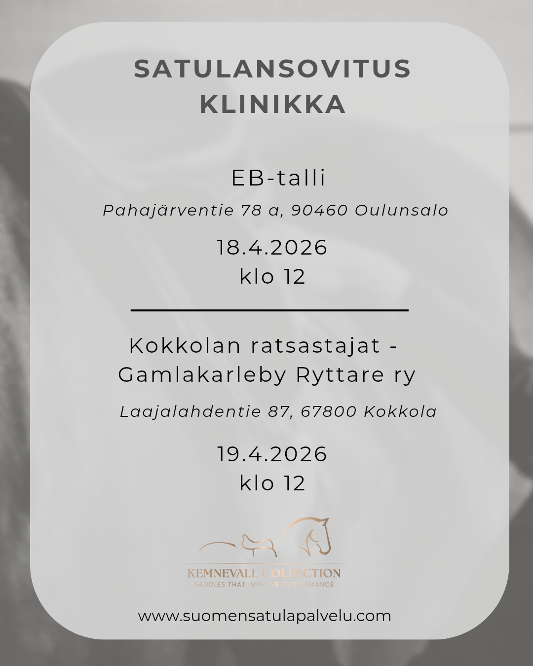 Satulansovitus klinikka 18. ja 19.4.